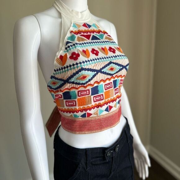 Altered State Boho Embroidered Cotton Halter Top NWT - Picture 1 of 6